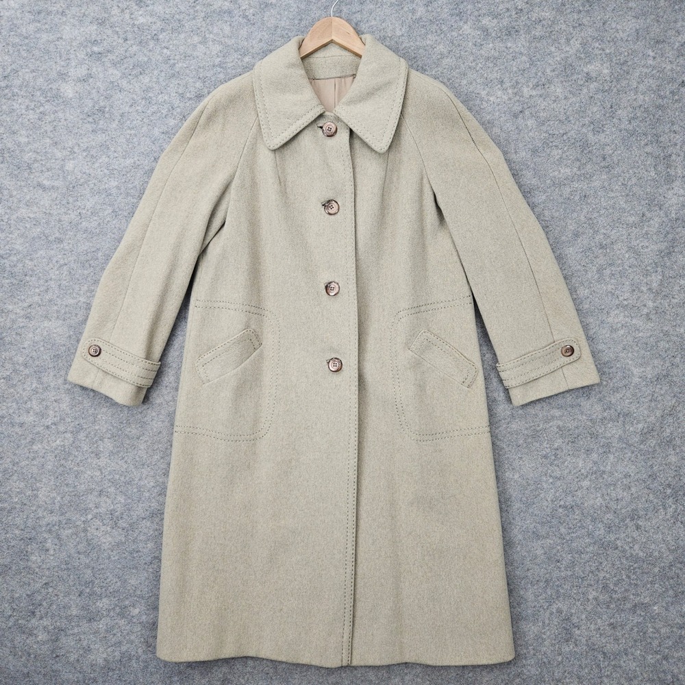 Youthcraft Women's Tan Beige Vintage ILGWU Wool Button Front Trench Coat FLAWS